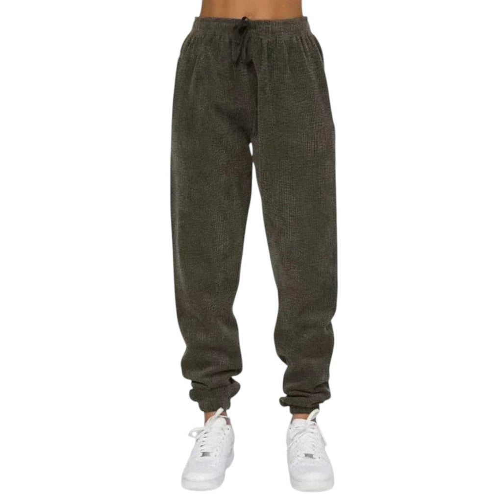 Women’s Corduroy Two Piece Set – Long Sleeve Top with Pocket, Drawstring Waist Trousers