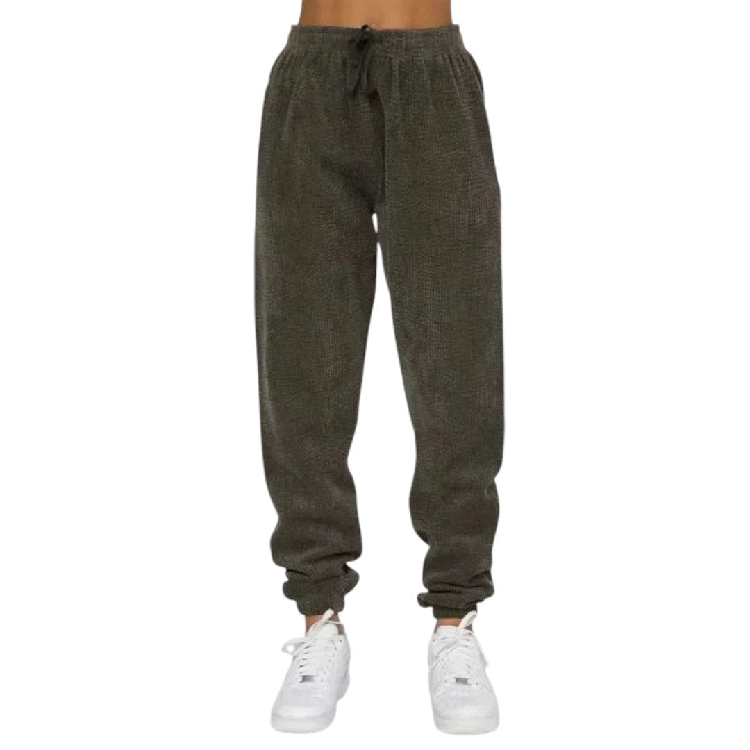 Women’s Corduroy Two Piece Set – Long Sleeve Top with Pocket, Drawstring Waist Trousers