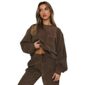 Women’s Corduroy Two Piece Set – Long Sleeve Top with Pocket, Drawstring Waist Trousers