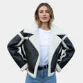 Women’s Soft Aviator Jacket – Short Length, Oversized Fit, Contrast Trim Design