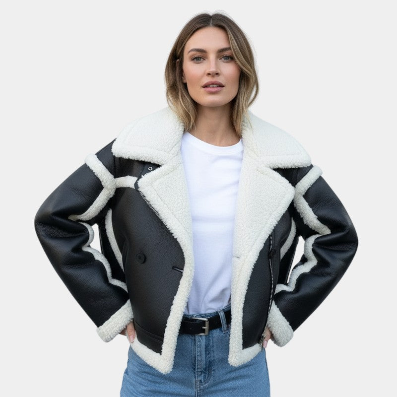 Women’s Soft Aviator Jacket – Short Length, Oversized Fit, Contrast Trim Design