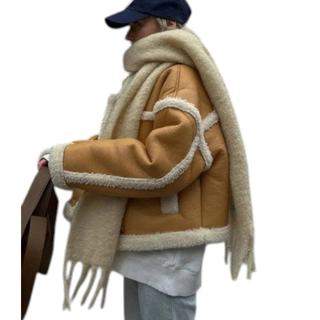 Women’s Soft Aviator Jacket – Short Length, Oversized Fit, Contrast Trim Design