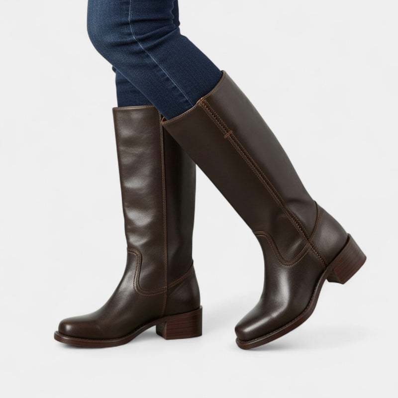 Women’s High Boots – Block Heel, Synthetic Upper