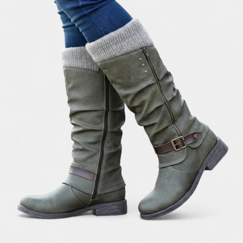 Women’s High Boots – Knitted Cuff, Slouchy Style