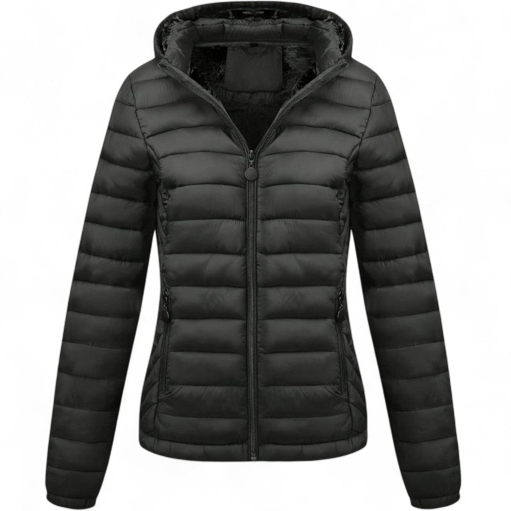 Women’s Hooded Puffer Jacket – Long Sleeves, Zip Front, Padded Design with Pockets