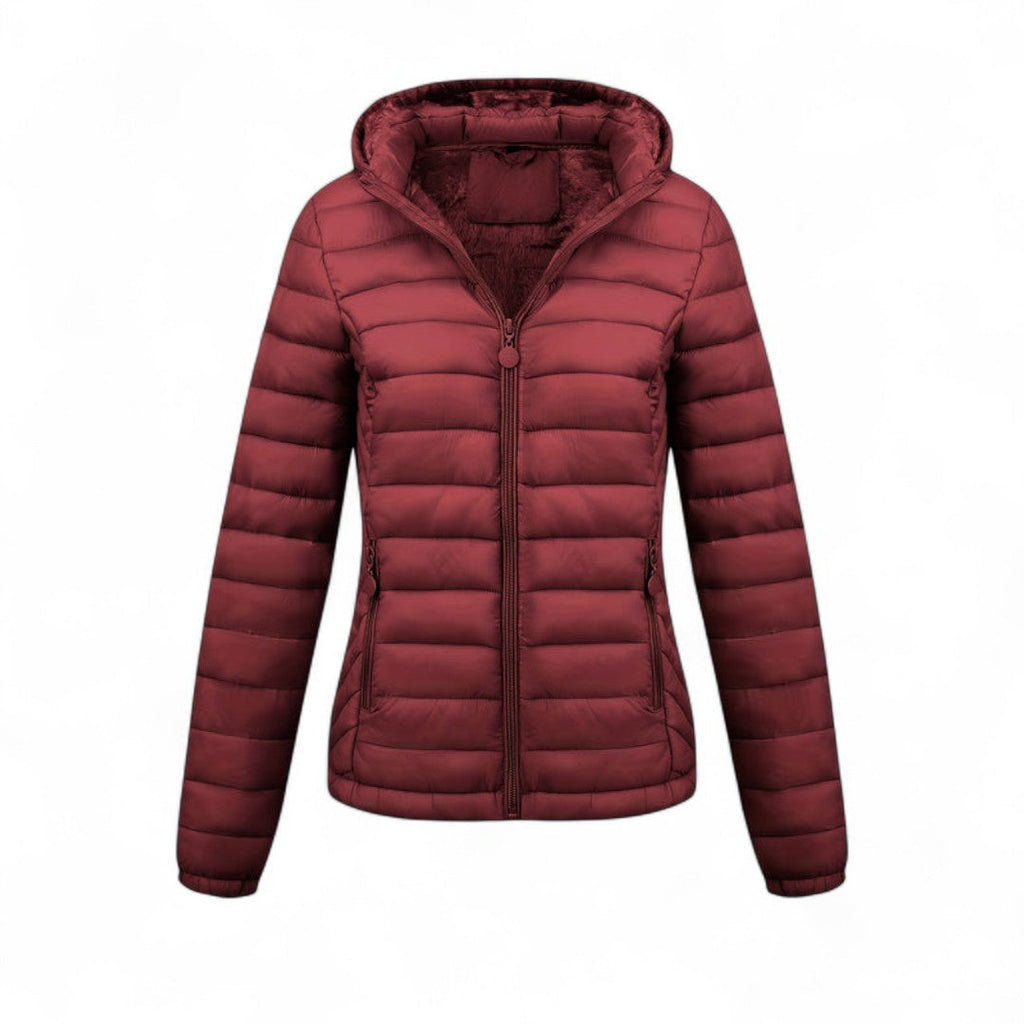 Women’s Hooded Puffer Jacket – Long Sleeves, Zip Front, Padded Design with Pockets