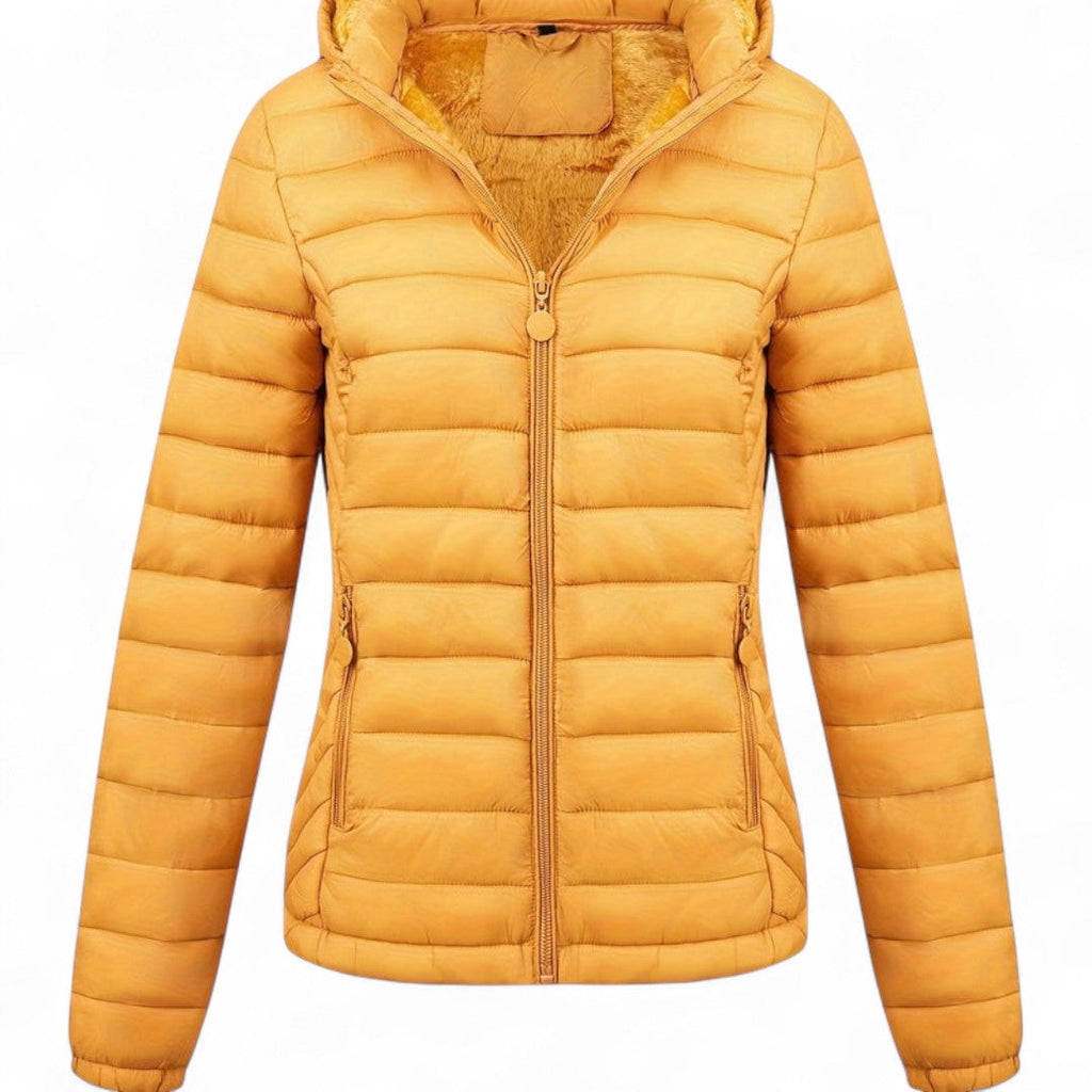 Women’s Hooded Puffer Jacket – Long Sleeves, Zip Front, Padded Design with Pockets