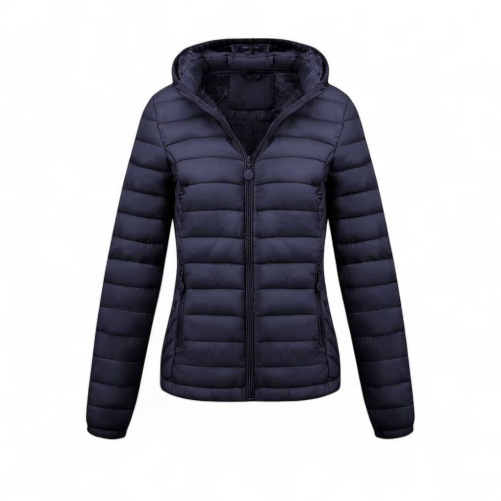Women’s Hooded Puffer Jacket – Long Sleeves, Zip Front, Padded Design with Pockets