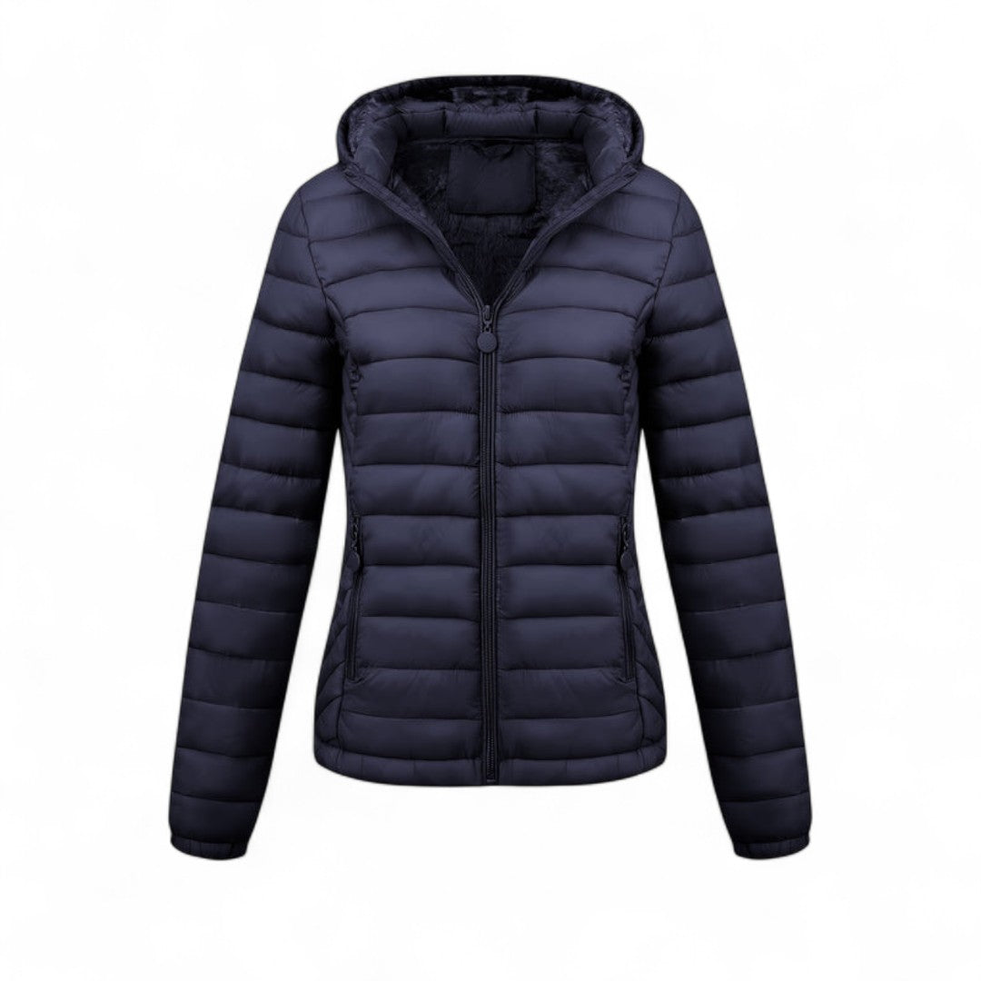 Women’s Hooded Puffer Jacket – Long Sleeves, Zip Front, Padded Design with Pockets