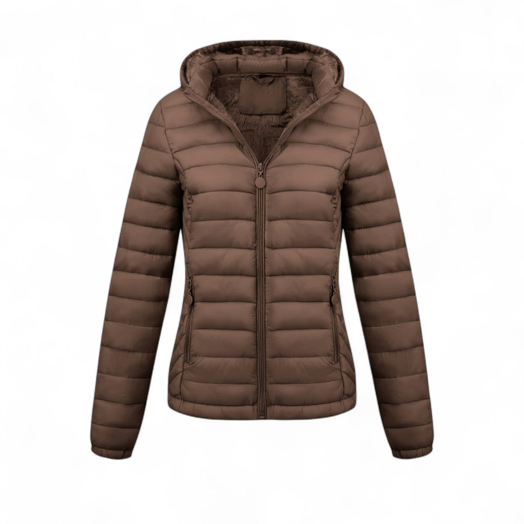 Women’s Hooded Puffer Jacket – Long Sleeves, Zip Front, Padded Design with Pockets