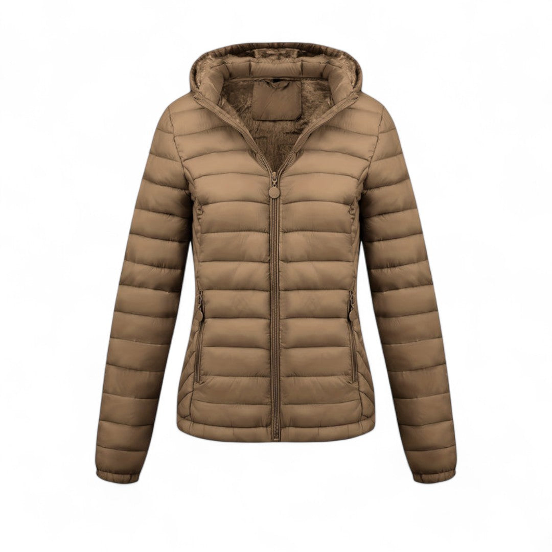Women’s Hooded Puffer Jacket – Long Sleeves, Zip Front, Padded Design with Pockets