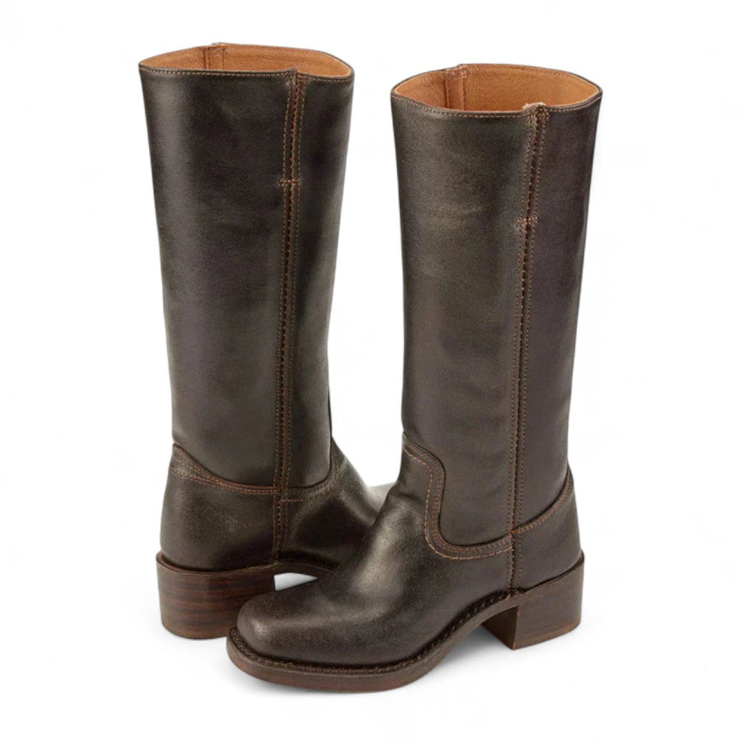 Women’s Knee High Boots – Round Toe, Block Heel, Pull On Design