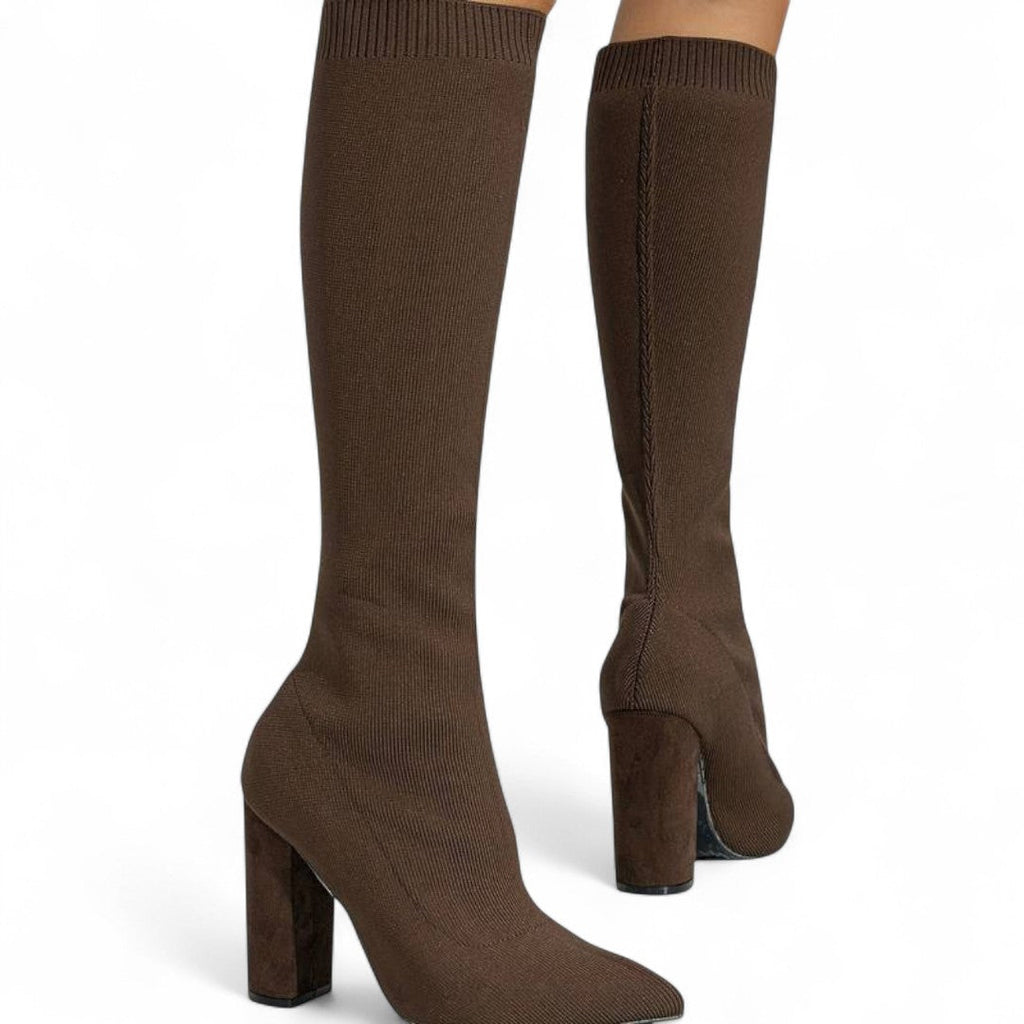 Women’s Knee High Boots – Sock Fit Design, Pointed Toe, High Block Heel