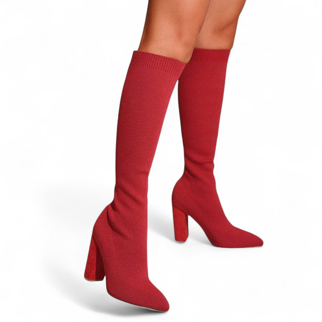 Women’s Knee High Boots – Sock Fit Design, Pointed Toe, High Block Heel