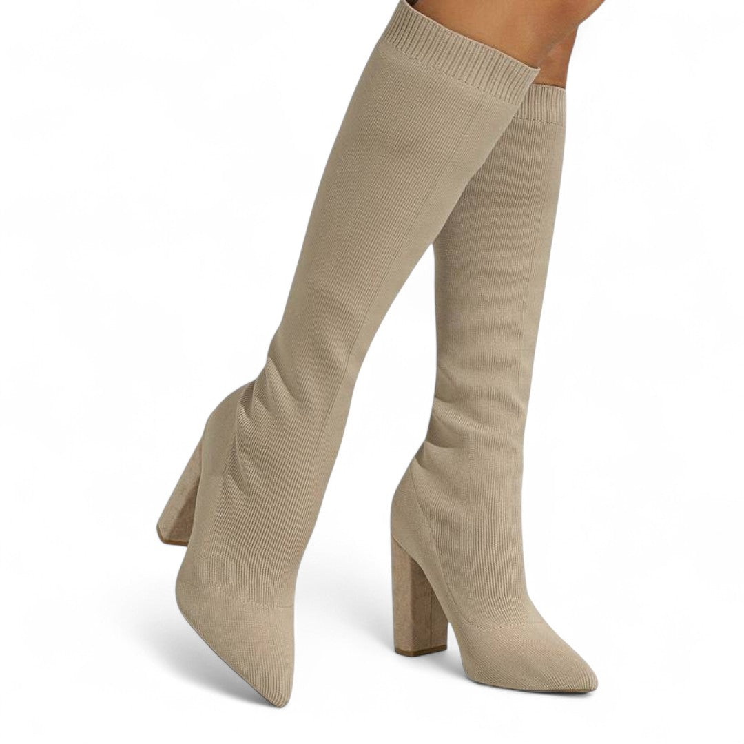 Women’s Knee High Boots – Sock Fit Design, Pointed Toe, High Block Heel