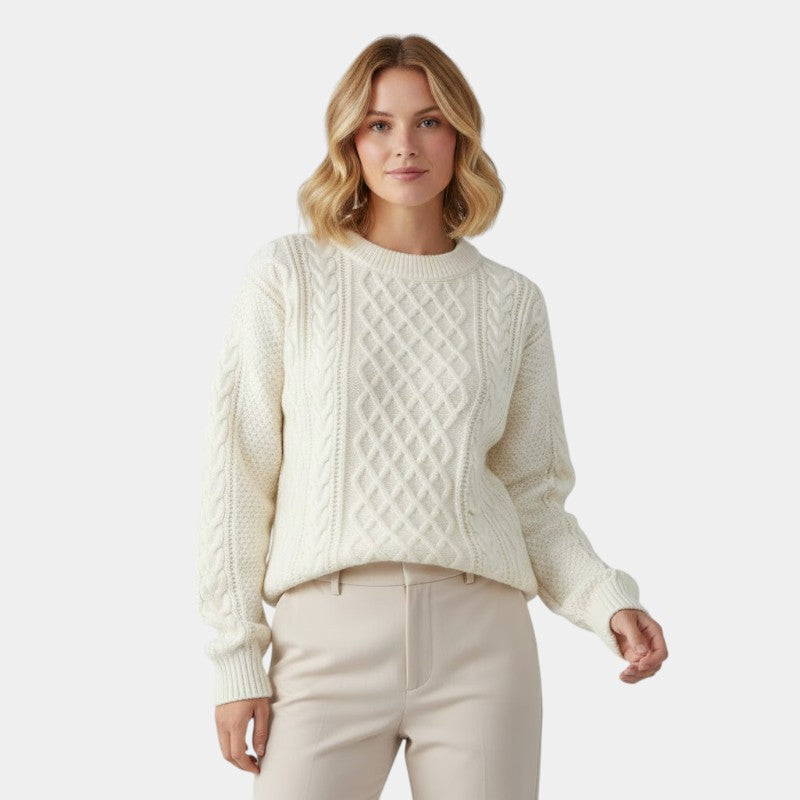 Women’s Knitted Jumper – Cable Pattern, Crew Neck