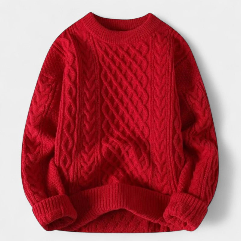 Women’s Knitted Jumper – Cable Pattern, Crew Neck