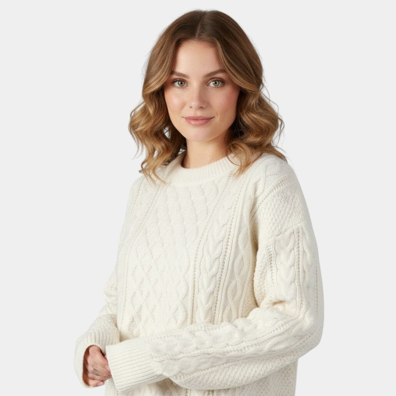 Women’s Knitted Jumper – Cable Pattern, Crew Neck