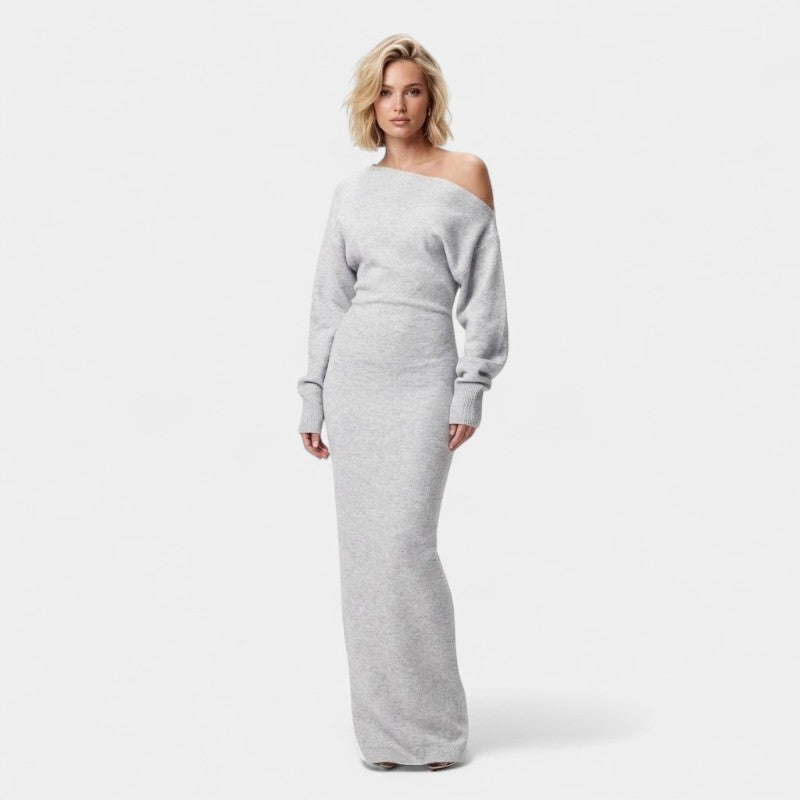 Women’s Knitted Off Shoulder Dress – Long Sleeves