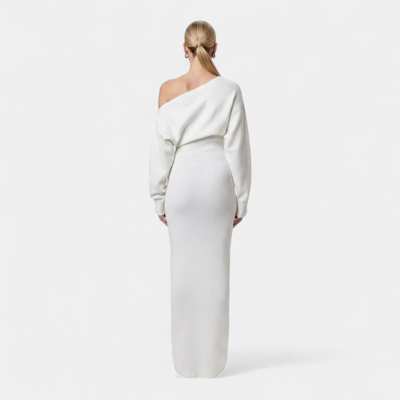 Women’s Knitted Off Shoulder Dress – Long Sleeves