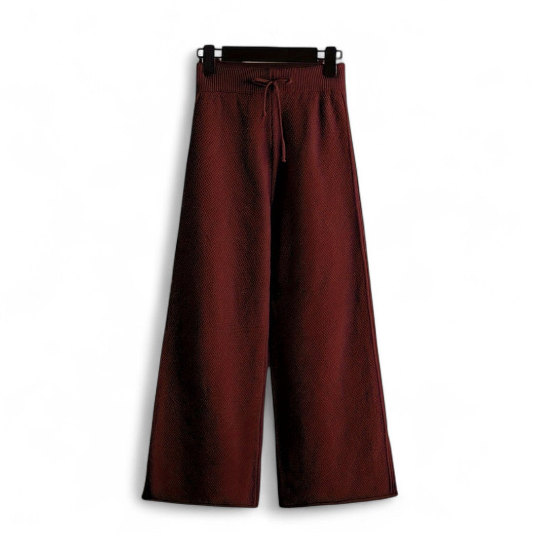 Women’s Knitted Two Piece Set – Long Sleeve Jumper, Wide Leg Trousers, Drawstring Waist