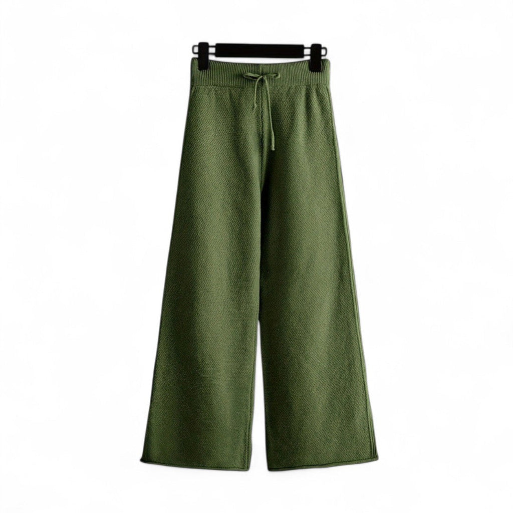 Women’s Knitted Two Piece Set – Long Sleeve Jumper, Wide Leg Trousers, Drawstring Waist