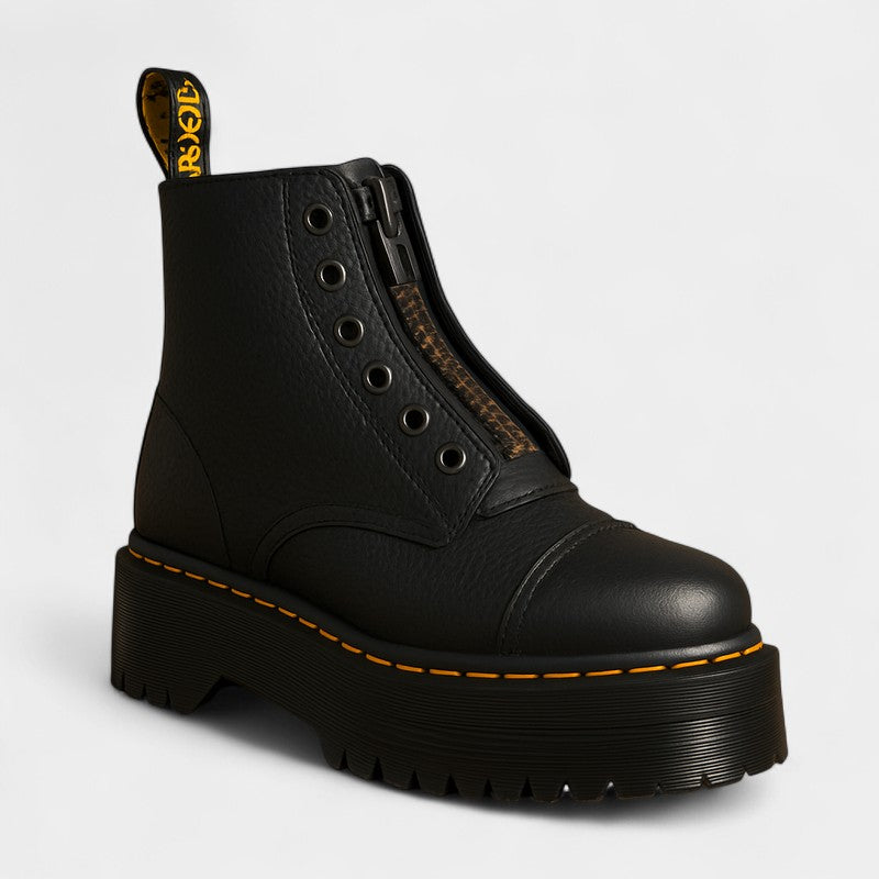 Women’s Lace Up Boots – Side Zip, Platform Sole, Synthetic Upper