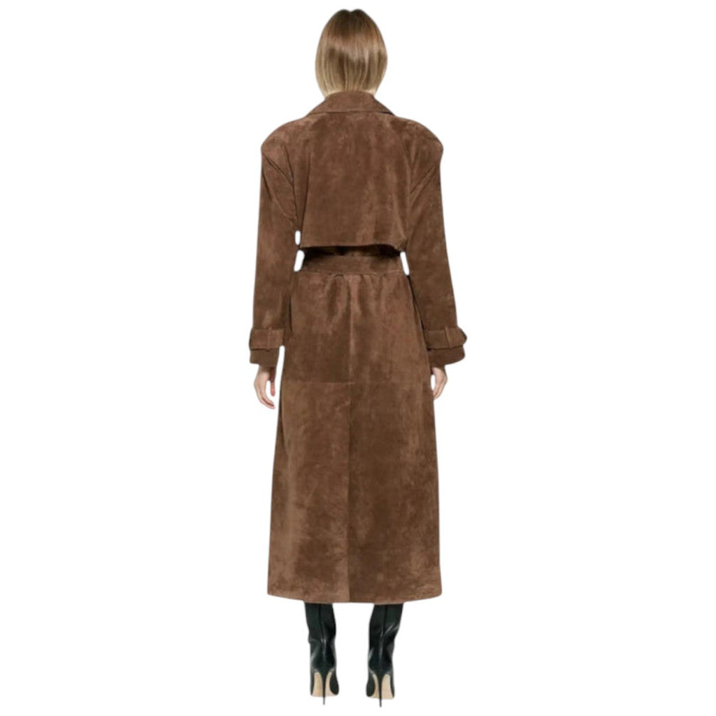Women’s Long Coat – Button Front, Waist Belt, Collared Design