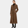 Women’s Long Coat – Button Front, Waist Belt, Collared Design