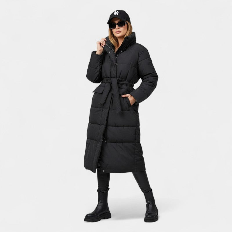 Women’s Long Puffer Coat – Oversized Fit, Belted Waist