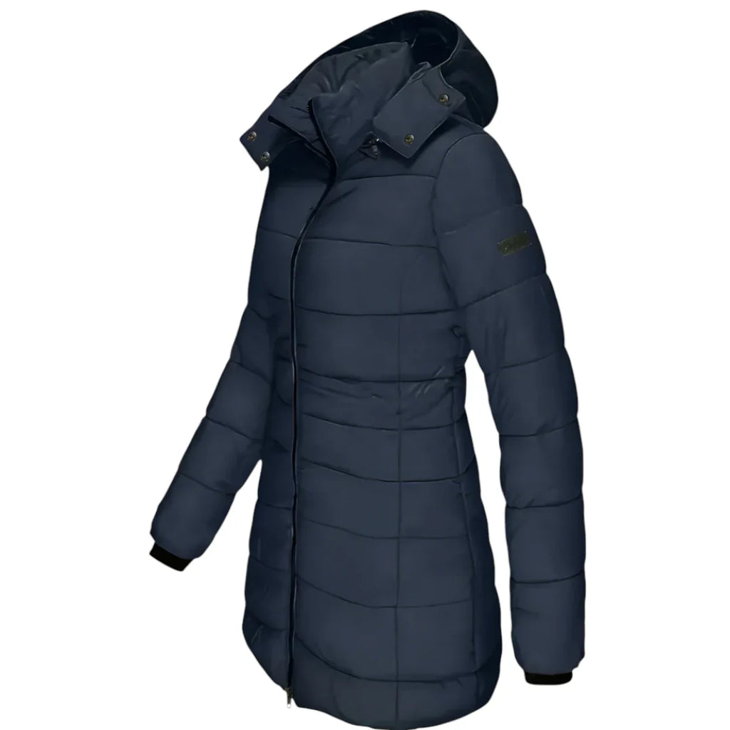 Women’s Mid Length Puffer Coat – Hooded Design, Zip Front, Quilted Finish