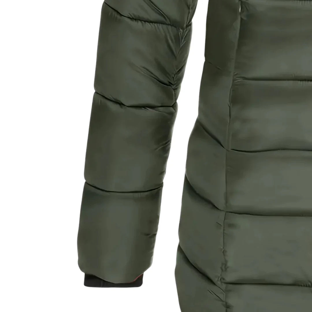 Women’s Mid Length Puffer Coat – Hooded Design, Zip Front, Quilted Finish