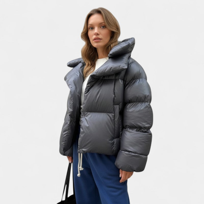 Women’s Oversized Puffer Jacket – High Neck, Quilted Design, Long Sleeves