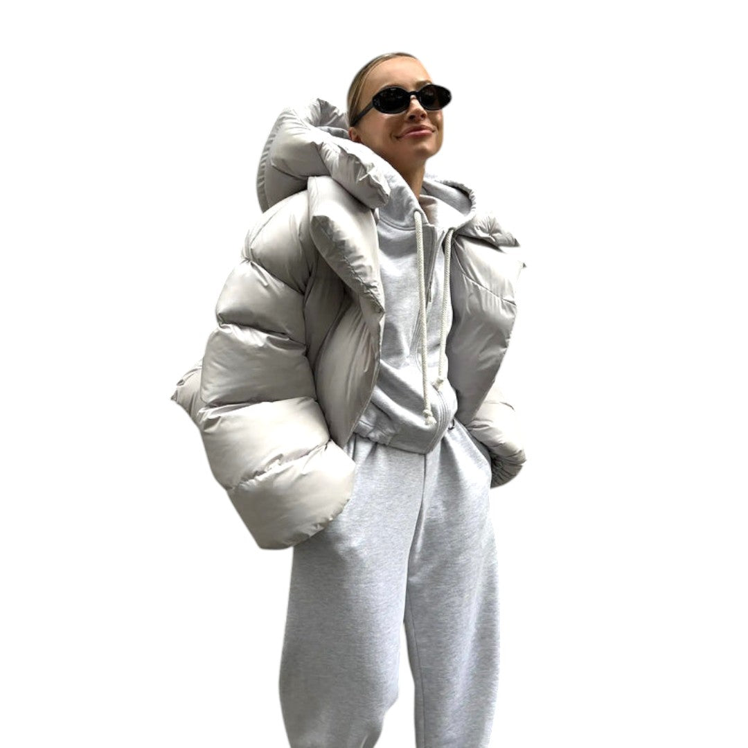 Women’s Oversized Puffer Jacket – High Neck, Quilted Design, Long Sleeves