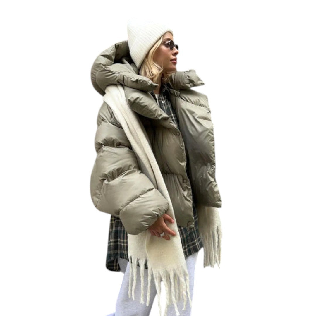 Women’s Oversized Puffer Jacket – High Neck, Quilted Design, Long Sleeves