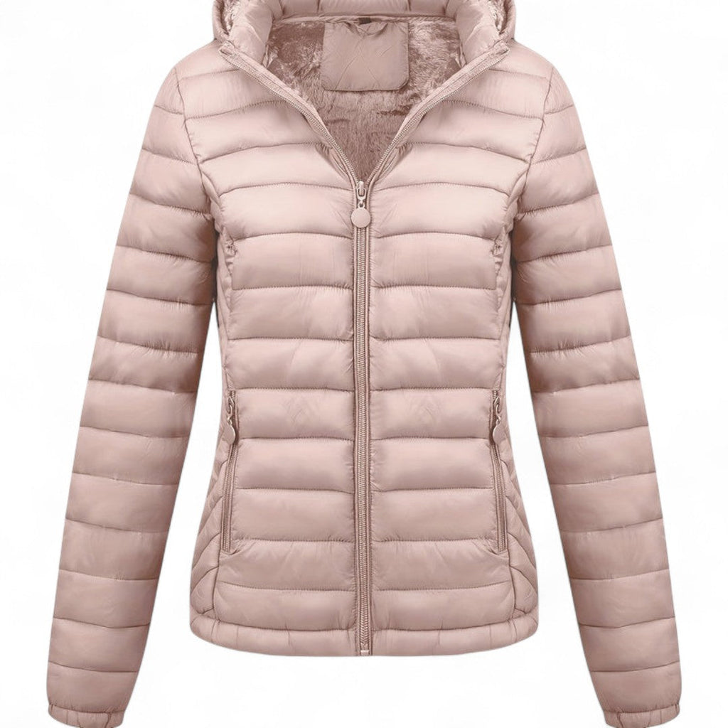 Women’s Padded Hooded Jacket – Zip Front, Long Sleeves, Side Pockets Puffer Jacket
