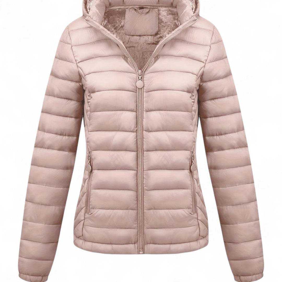 Women’s Padded Hooded Jacket – Zip Front, Long Sleeves, Side Pockets Puffer Jacket
