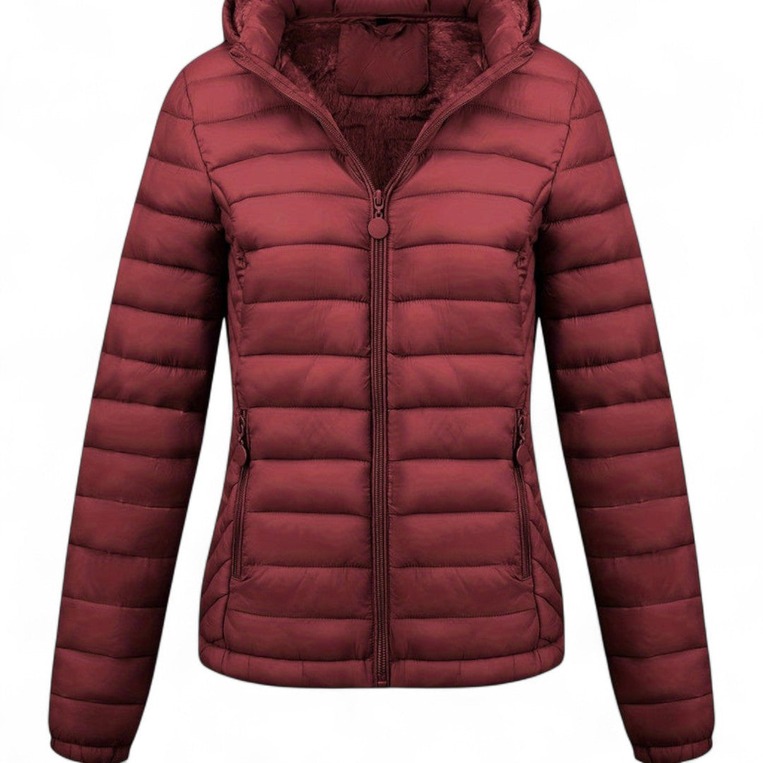 Women’s Padded Hooded Jacket – Zip Front, Long Sleeves, Side Pockets Puffer Jacket