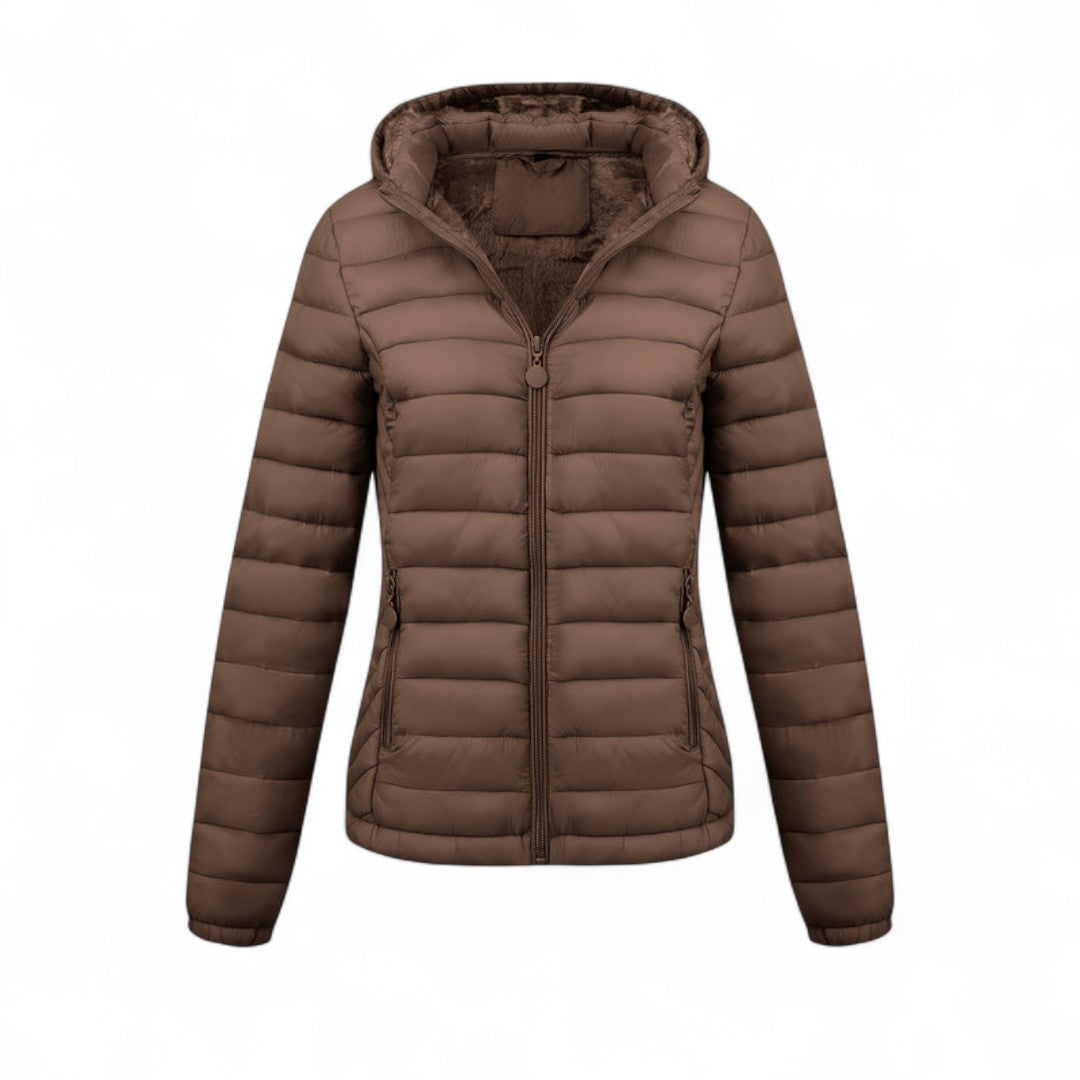 Women’s Padded Hooded Jacket – Zip Front, Long Sleeves, Side Pockets Puffer Jacket