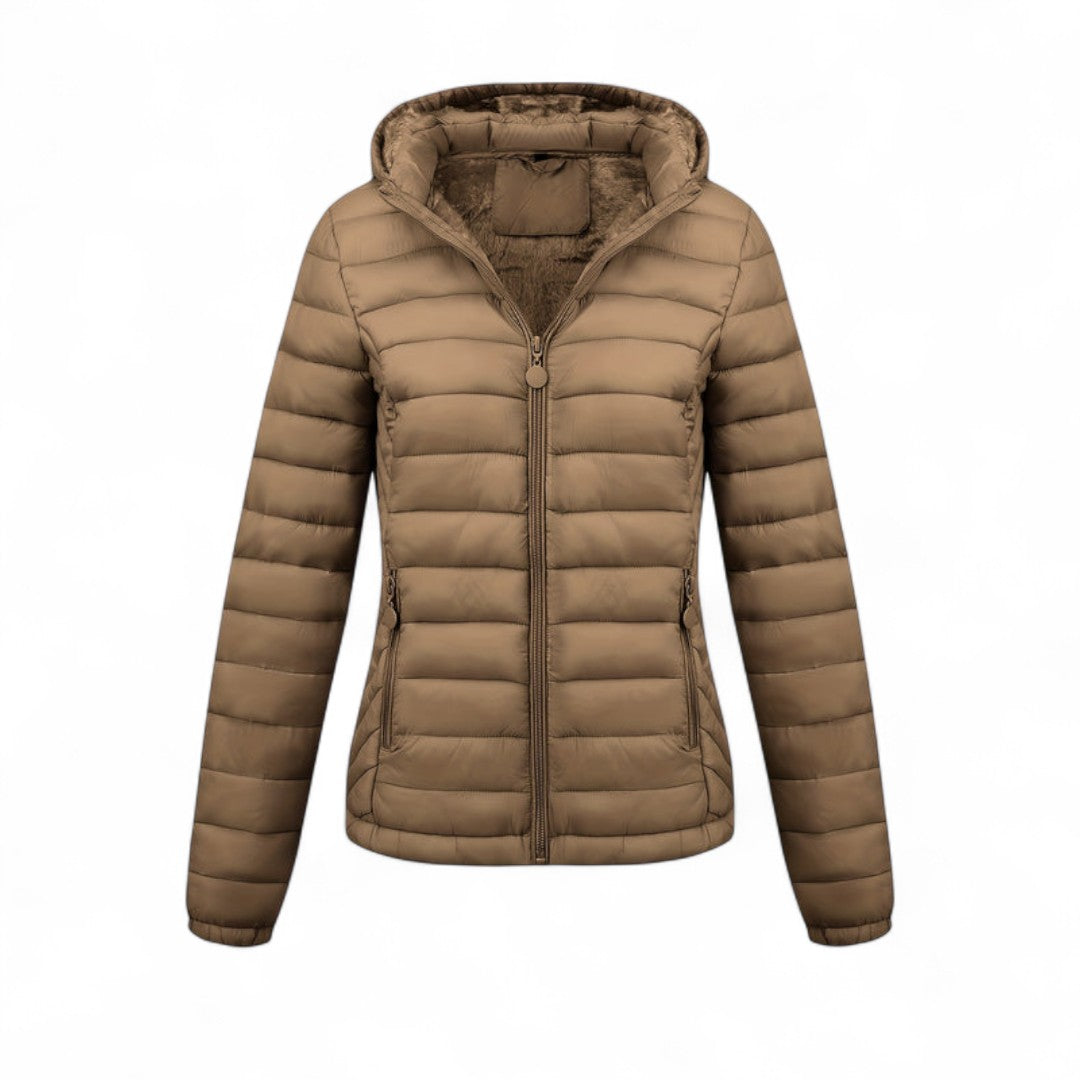 Women’s Padded Hooded Jacket – Zip Front, Long Sleeves, Side Pockets Puffer Jacket