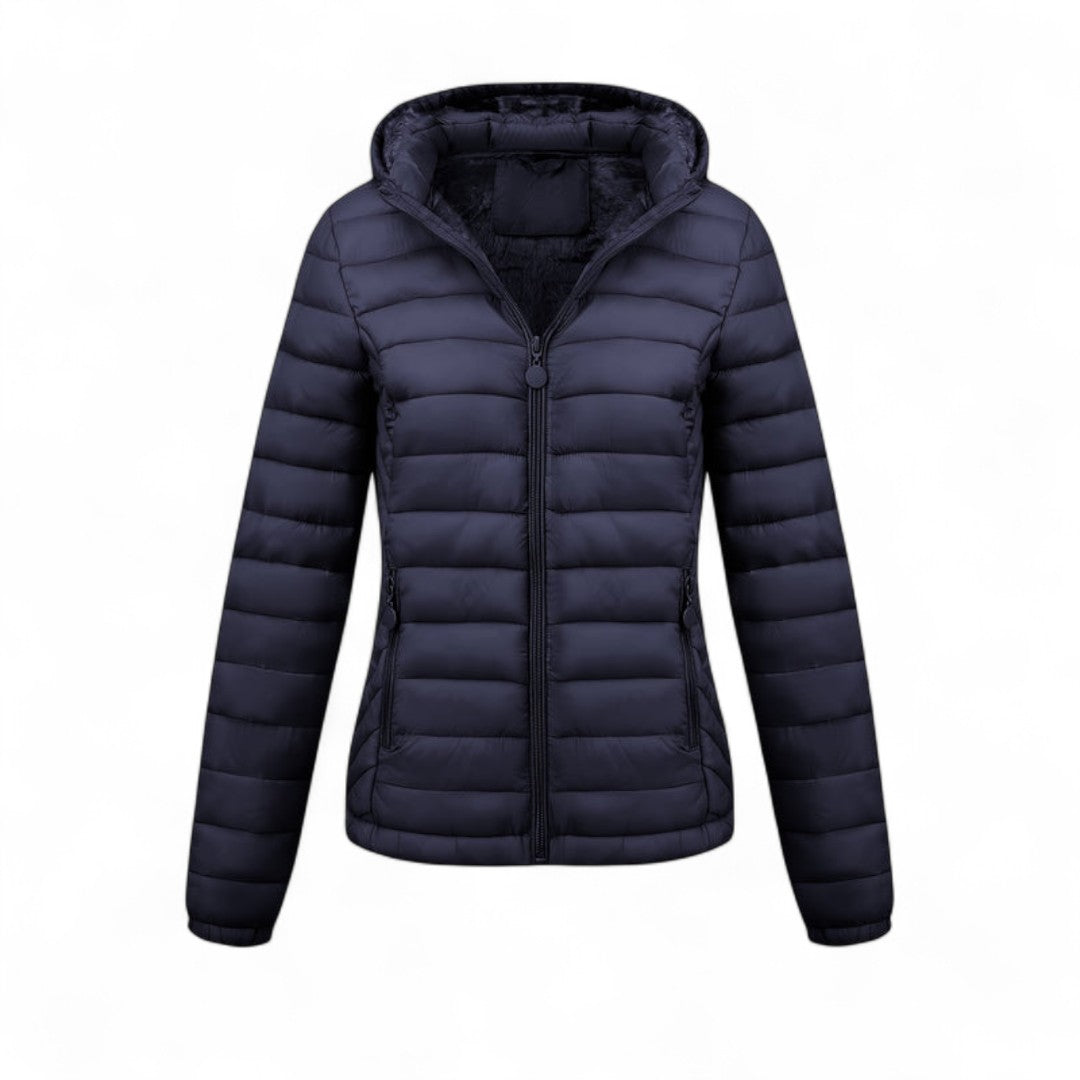 Women’s Padded Hooded Jacket – Zip Front, Long Sleeves, Side Pockets Puffer Jacket
