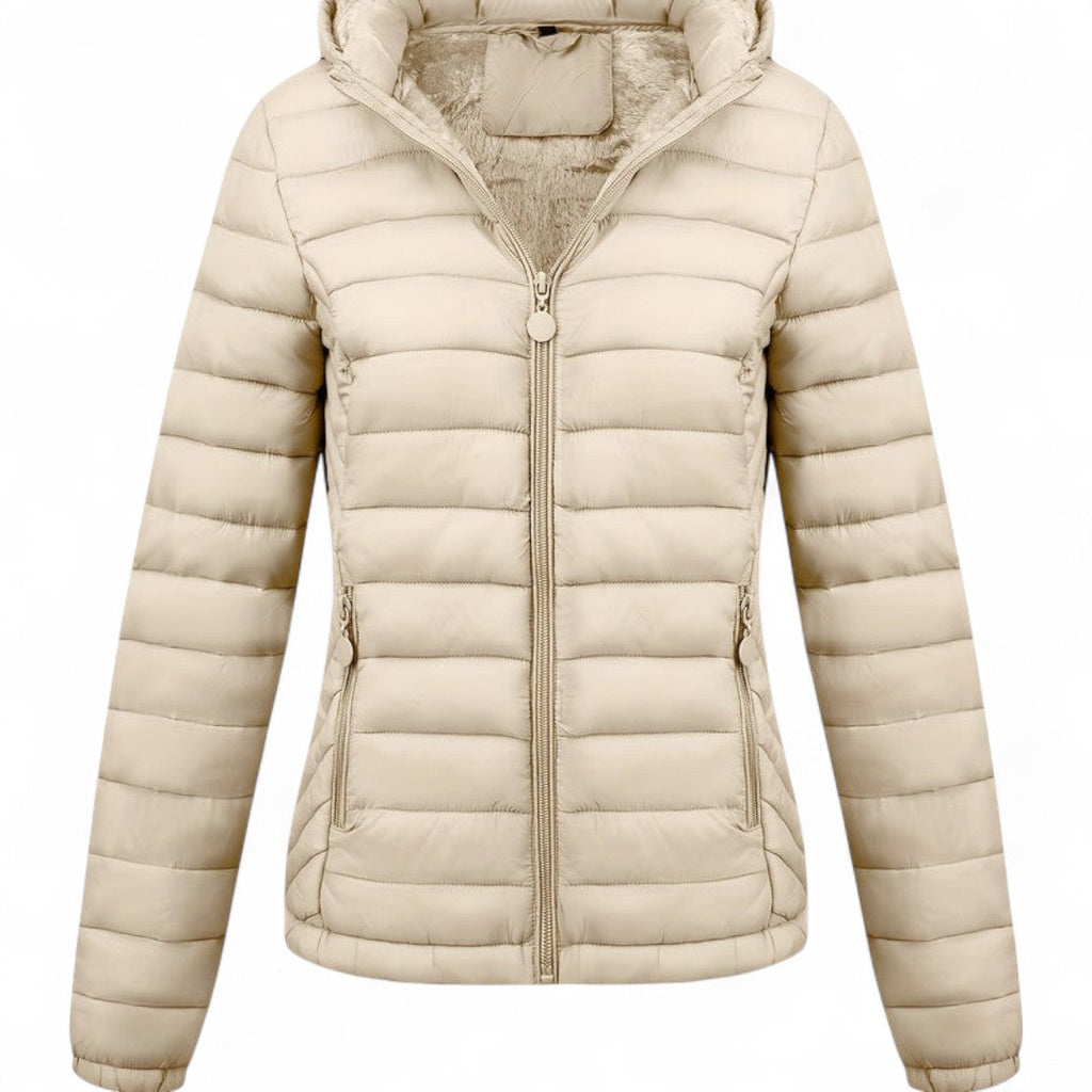 Women’s Padded Hooded Jacket – Zip Front, Long Sleeves, Side Pockets Puffer Jacket