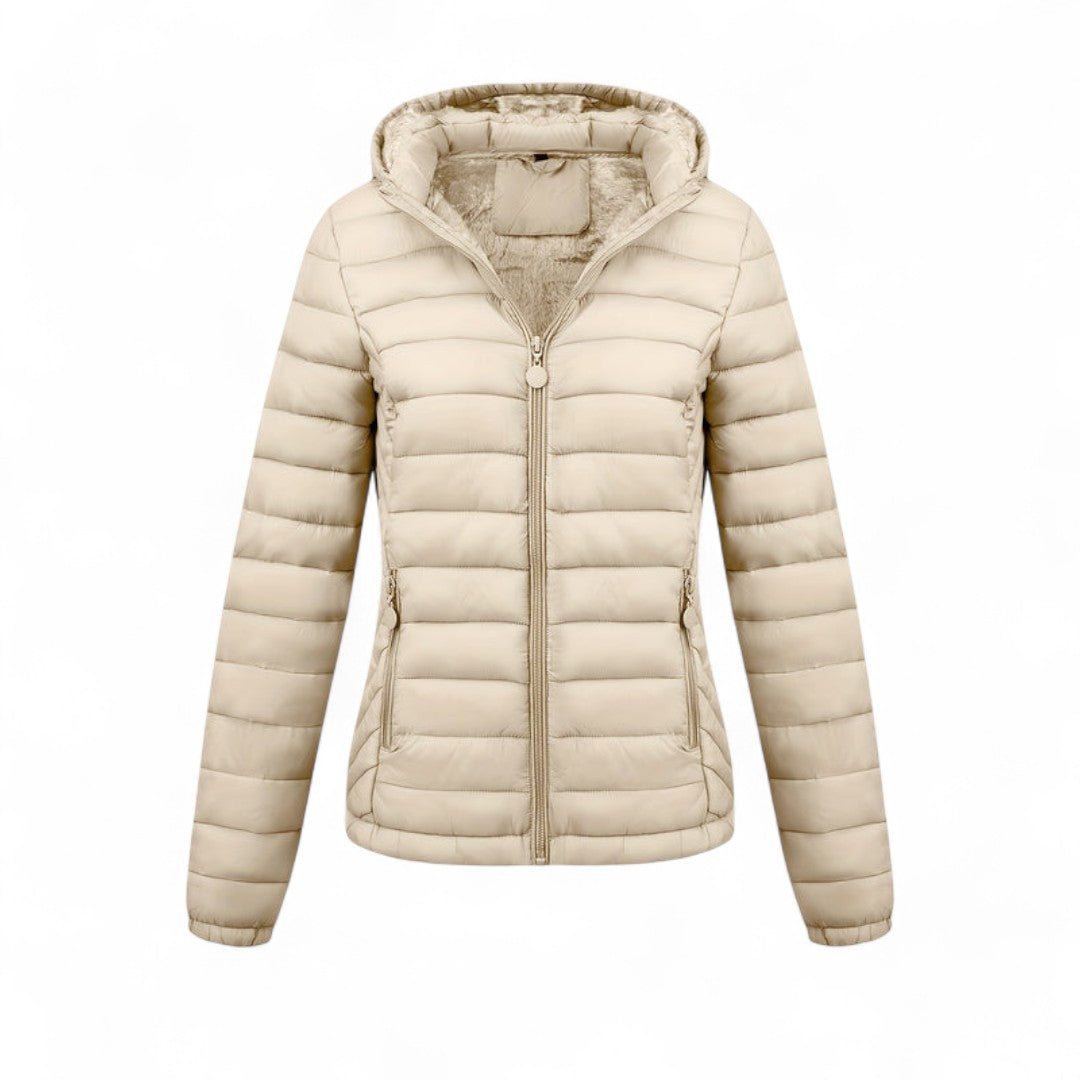 Women’s Padded Hooded Jacket – Zip Front, Long Sleeves, Side Pockets Puffer Jacket
