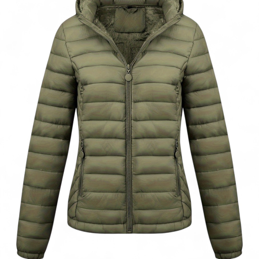 Women’s Padded Hooded Jacket – Zip Front, Long Sleeves, Side Pockets Puffer Jacket