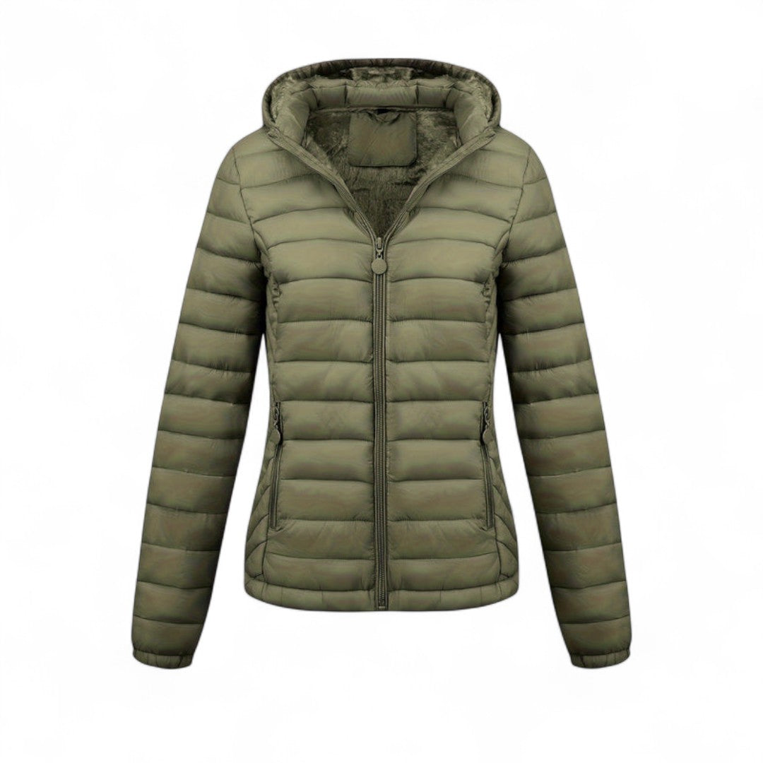 Women’s Padded Hooded Jacket – Zip Front, Long Sleeves, Side Pockets Puffer Jacket