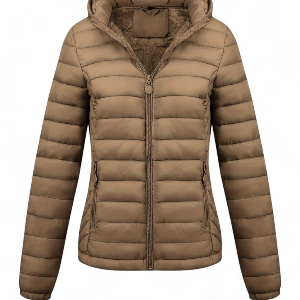 Women’s Padded Hooded Jacket – Zip Front, Long Sleeves, Side Pockets Puffer Jacket
