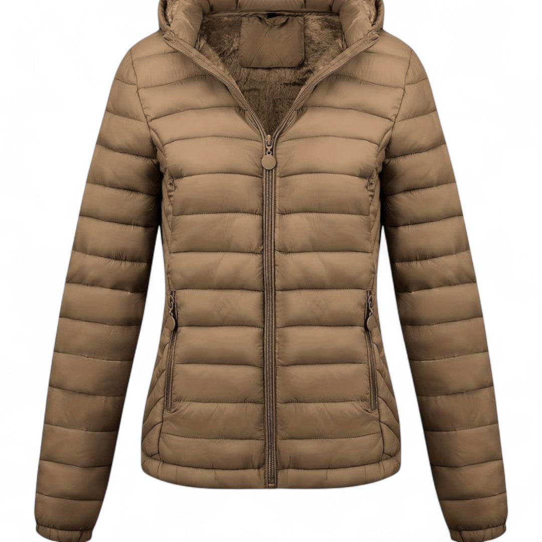 Women’s Padded Hooded Jacket – Zip Front, Long Sleeves, Side Pockets Puffer Jacket