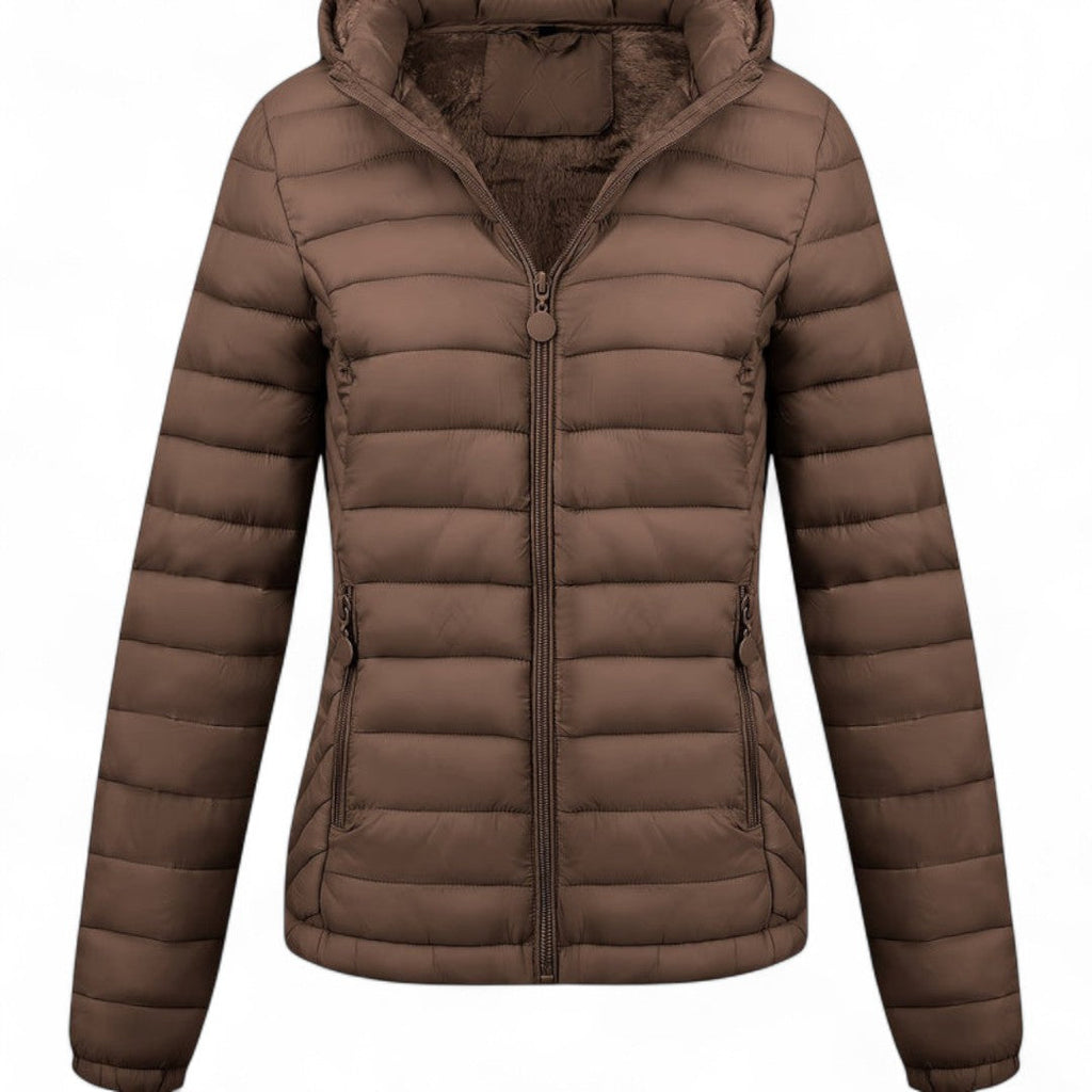 Women’s Padded Hooded Jacket – Zip Front, Long Sleeves, Side Pockets Puffer Jacket