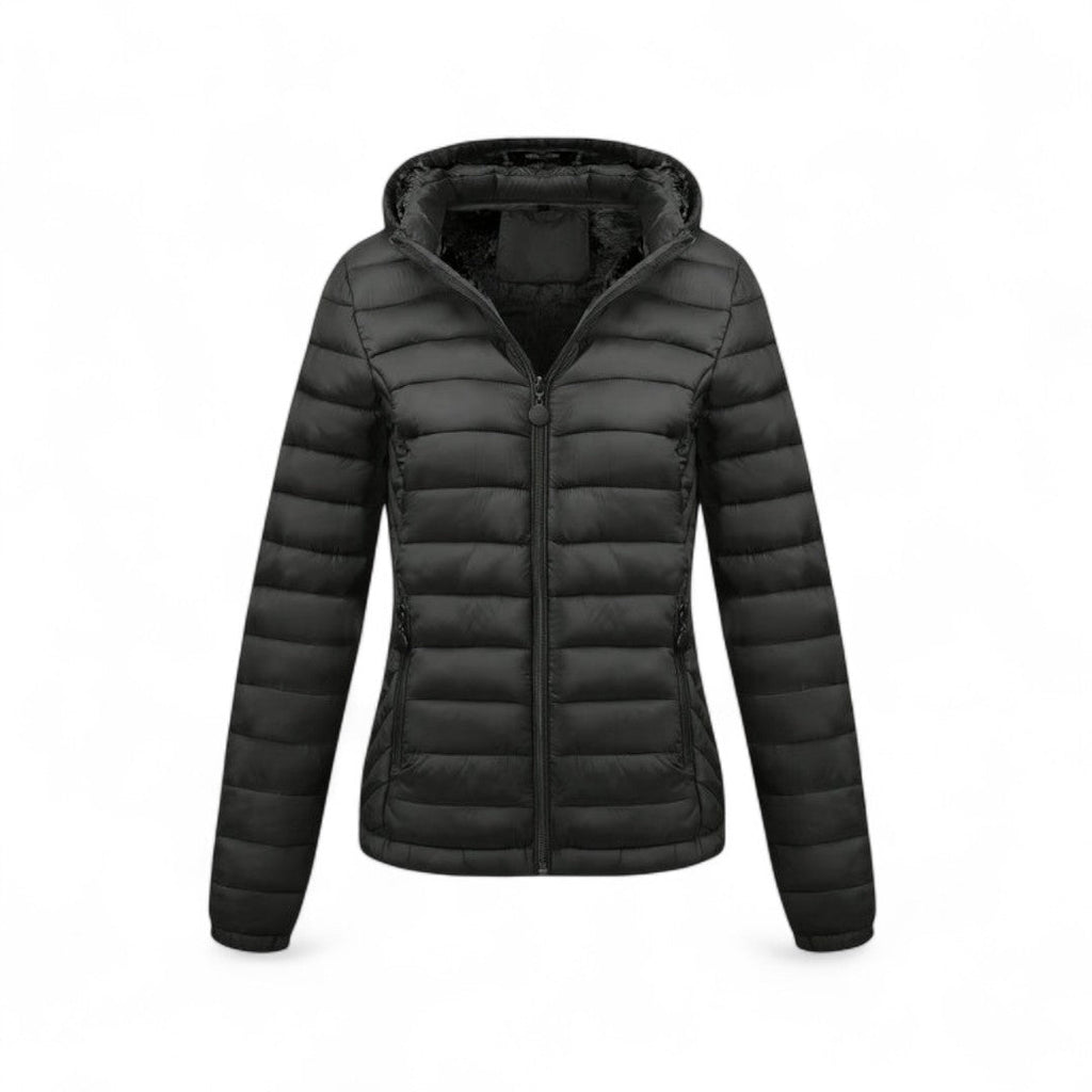 Women’s Padded Hooded Jacket – Zip Front, Long Sleeves, Side Pockets Puffer Jacket