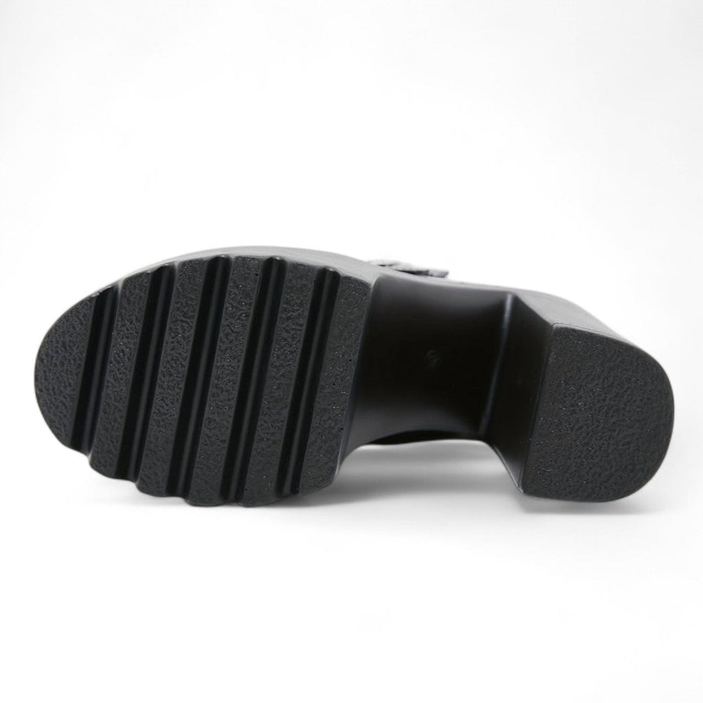 Women’s Platform Ankle Boots – Round Toe Block Heel Design with Multi Strap and Heart Buckle Detail